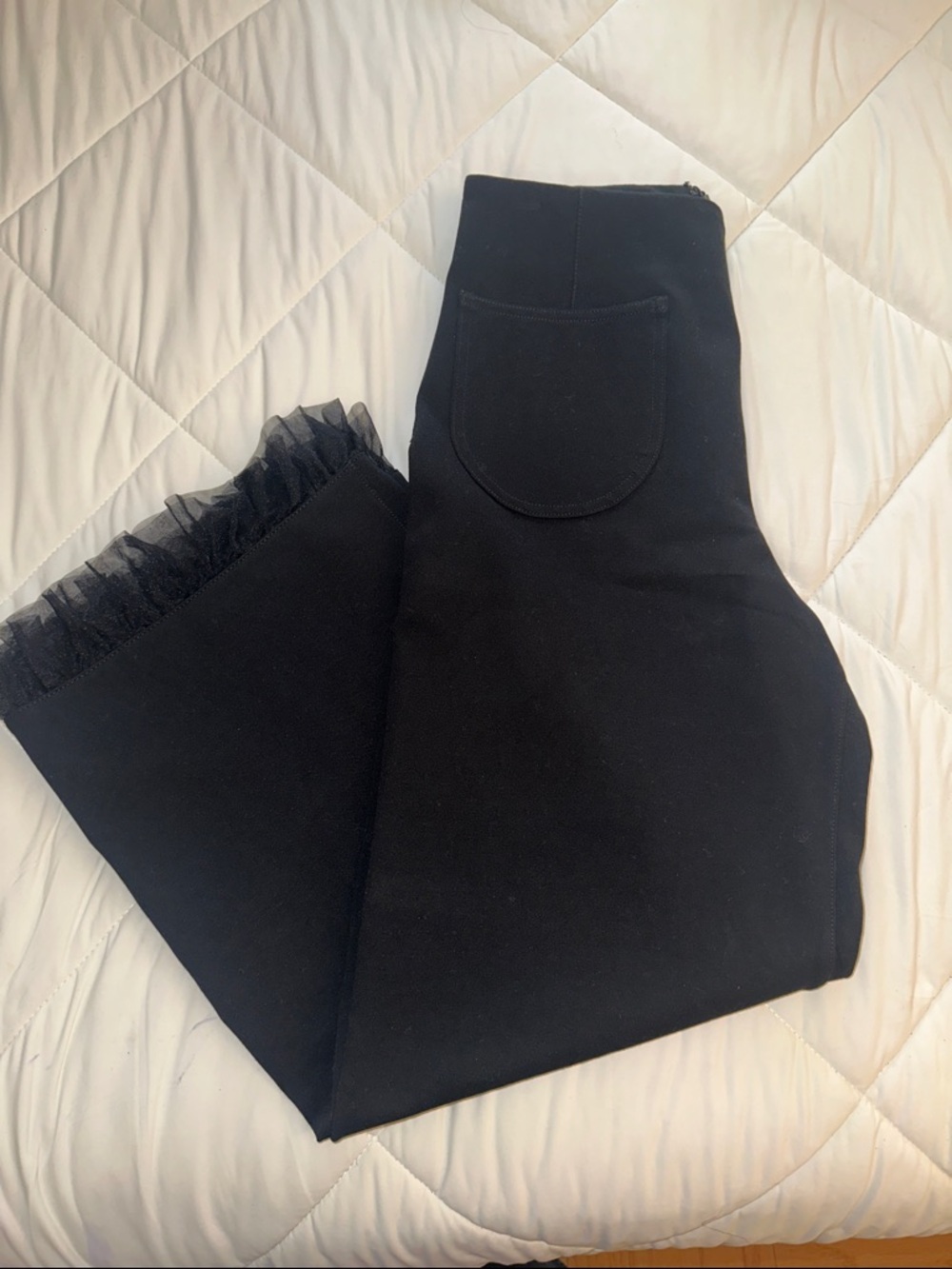 Colette by Maeve black stretch pants with lace trim hem. Back zipper - Picture 6 of 12
